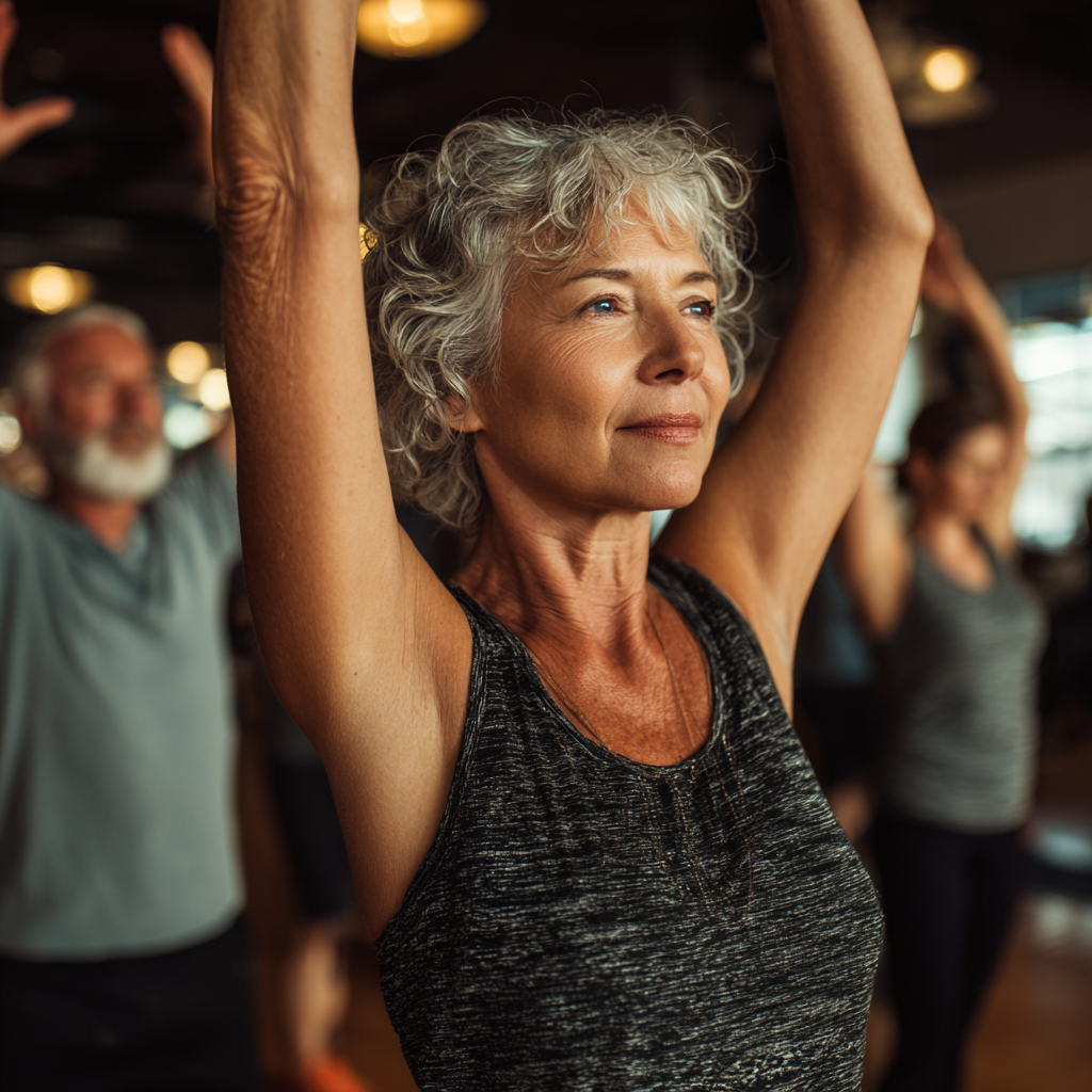 Middle-aged adults engaging in gentle movement practices for natural body mobility
